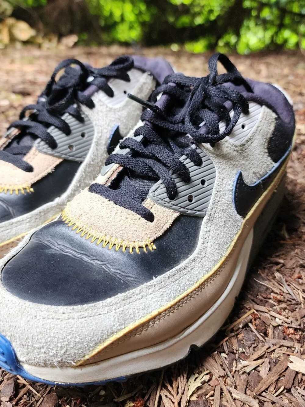 Nike 7 youth, 8.5 Women's Air Max 90 tan suede, black denim & leather